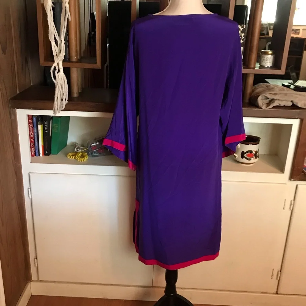 John Weitz Vintage Purple Color Block Silk  Geometric Women's Dress size 4 NWOT - Picture 3 of 6